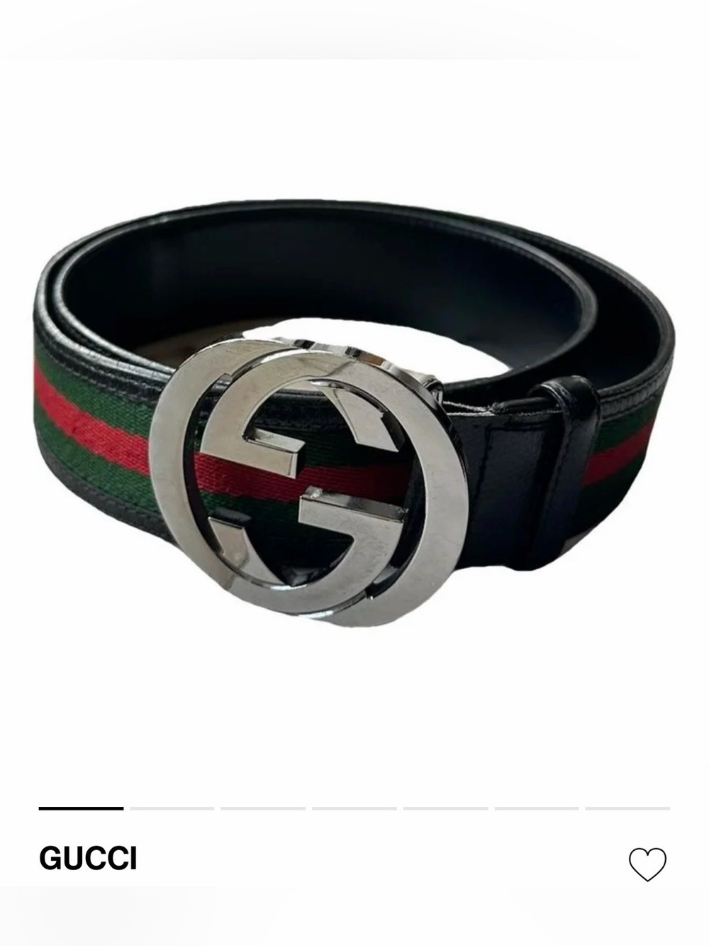 Black Leather Belt with Silver Interlocking Logo and Red-Green Web Accent